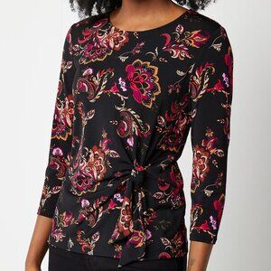 NEW Liz Claiborne Paisley Tie Knot Stretch Jersey Crew Neck 3/4 Sleeve Blouse 3X